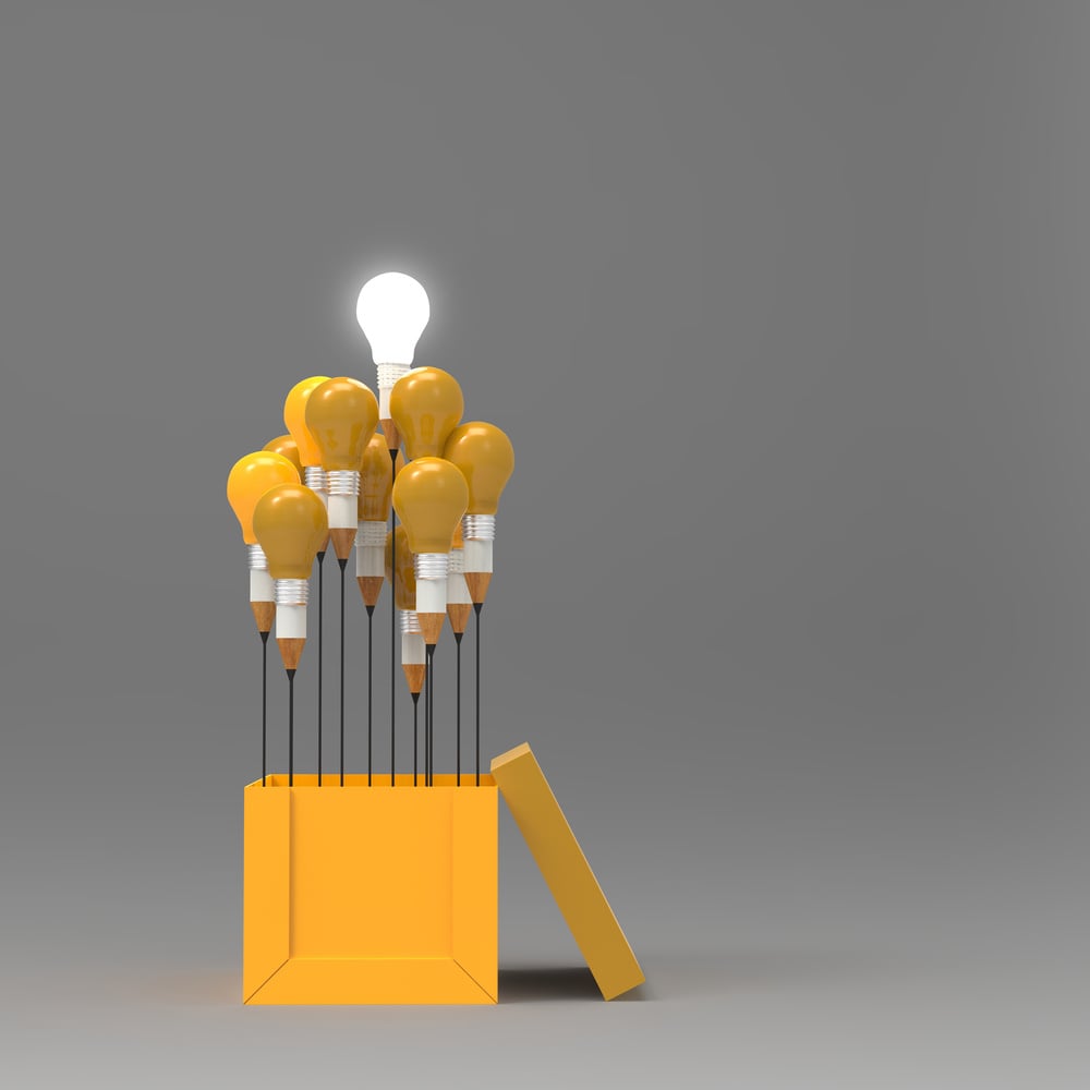 drawing idea pencil and light bulb concept outside the box as creative and leadership concept